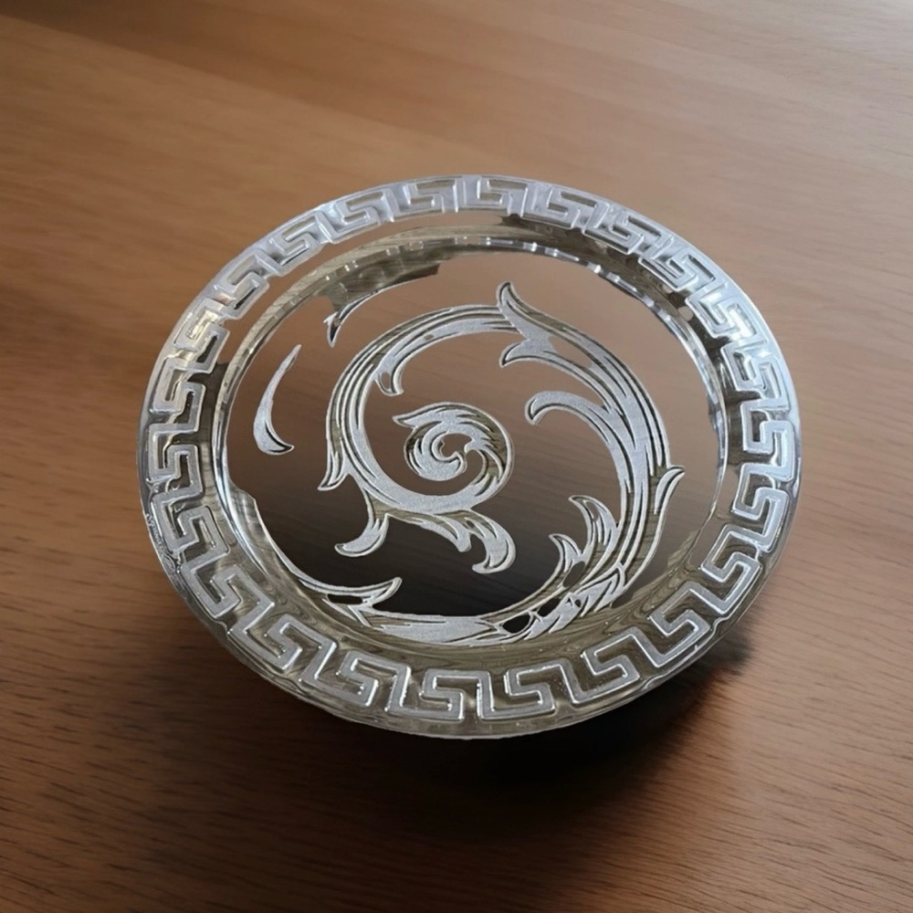 Versace Bottle Coaster Arabesque  Crystal Tray , with edged Greek key